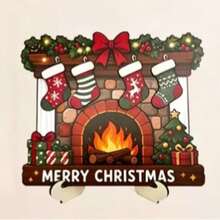 1pc New Christmas Fireplace Home Decor Desktop Ornament Christmas Sock Sign Wooden 2D Flat Craft - 1PC - View 6