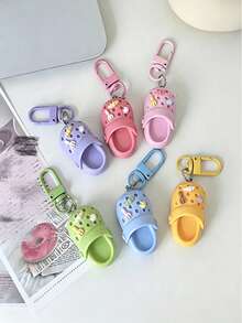 5pcs Colorful Mini Slipper-Shaped Keychains, Creative Resin Colorful Mini Clog Keychain Set, Available In Multiple Colors, Suitable For Men's And Women's Bags, Backpacks, And Keychains, A Great Gift For Girls And Ladies. - Multicolor - View 4