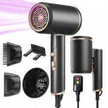 Professional Negative Ion Hair Dryer With Diffuser, Concentrator Nozzle And Hanging Hook, Designed For Curly Hair. Ceramic Technology Nozzle For Fast Drying, Salon-Quality Results. Lightweight, Quiet, Foldable, Convenient For Travel. - US A Type Plug(110-127V) - View 13