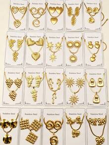 Gold Stainless Steel Jewelry - Random Style Delivery, Heart/Sun/Leaf Designs, Tarnish-Resistant, Perfect For Daily Wear & Gifting - Multicolor - View 12