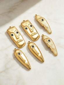 1/5 Pcs Stainless Steel Gold Plated Abstract Face Mask Charm, DIY Jewelry Making Pendant - Pendant - View 5