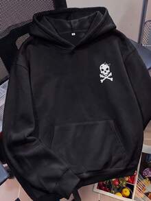 Hoodie Wanita Motif Tengkorak Seru Musim Gugur untuk Halloween, Pakaian Kasual Nyaman, dengan Desain Saku - Hitam - View 4