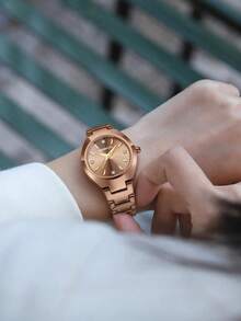 1件女款精緻多邊形小錶盤極簡奢華通勤百搭腕錶 - 咖啡棕 - 查看 5