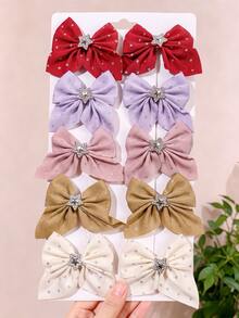 2/6/10pcs/Set Star Decor Morandi Color Bow Hair Clips, Fresh Hair Accessories - Suitable For Girls And Women, Applicable For Daily Wear, Vacation, Party, Gathering - Multicolor - View 1