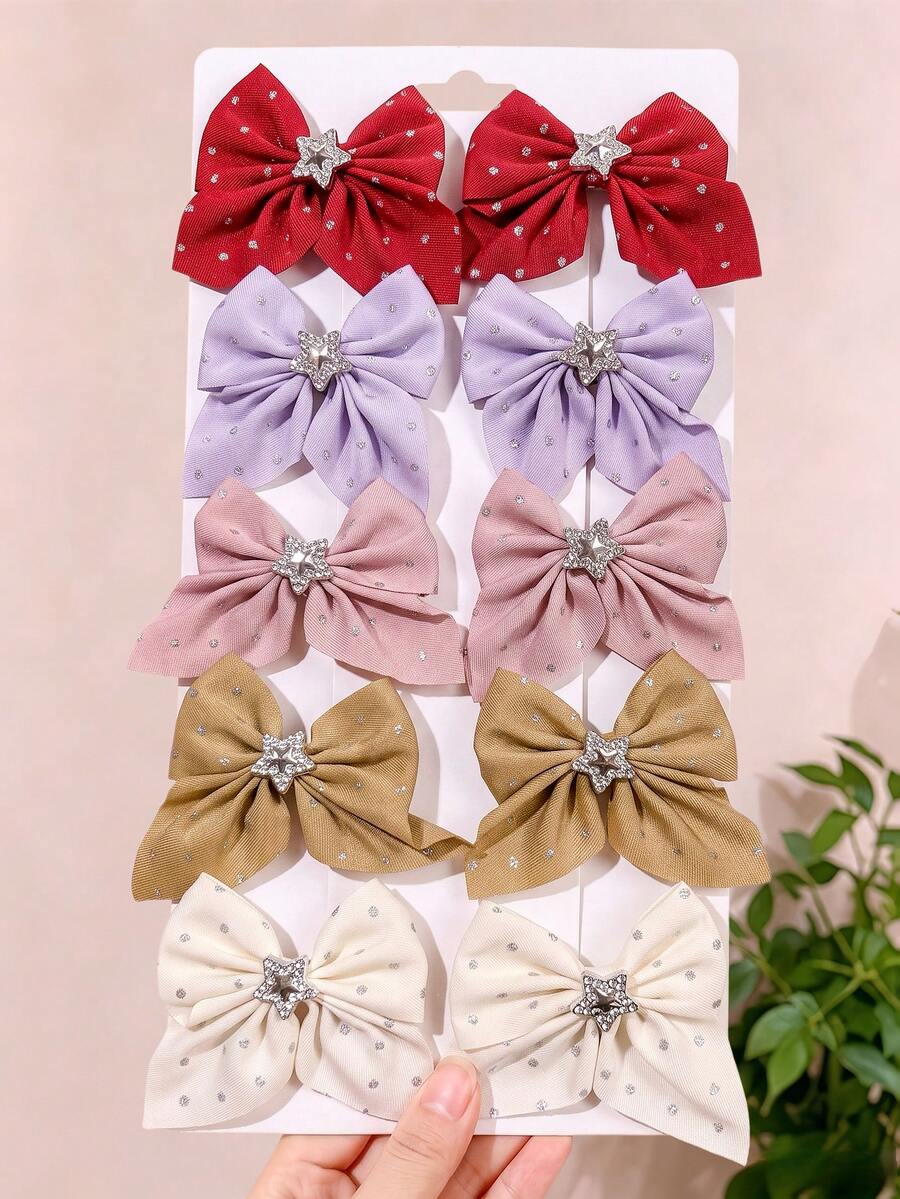 2/6/10pcs/Set Star Decor Morandi Color Bow Hair Clips, Fresh Hair Accessories - Suitable For Girls And Women, Applicable For Daily Wear, Vacation, Party, Gathering - Multicolor - View 1