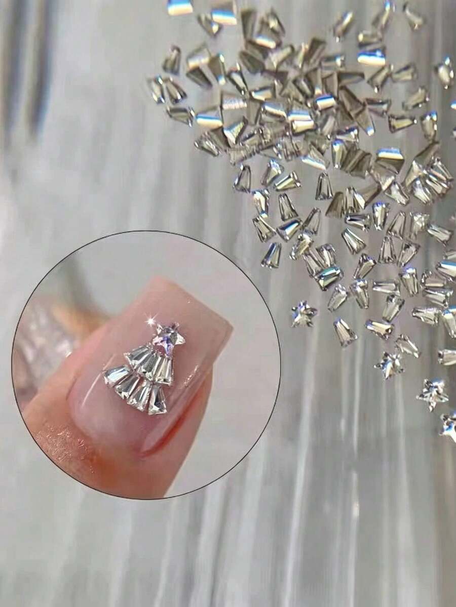50pcs 3D Christmas Tree Nail Rhinestones, DIY Multi-Piece Ladder Rhinestone Assembly, Glossy And Transparent, Handmade DIY Accessories, Light Up Nails, Create Romantic Christmas Atmosphere - Multicolor - View 1