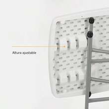 Mesa Plegable Ajustable 76x49 cm con 8 Niveles de Altura, Mesa Auxiliar Multiusos Resistente para Hogar, Jardín, Lavandería, Interior y Exterior, Mini Escritorio Portátil - Blanco - Ver 6