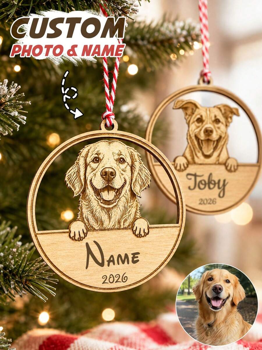 Customized Pet Hanging Ornament, Personalized Wooden Christmas Tree Decoration, Rustic Pet Hanging Tag, Customized Photo Name Keepsake, Customizable Image Holiday Home Decor, Christmas Gift For Dog Lovers, Christmas Stocking Filler, Family Christmas Gift, Suitable For Family And Friends
