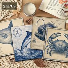 European Style Ocean Museum Scrapbook Paper 24 Sheets 6 Inch Vintage Marine Life Stamp Engraving Illustration Background Paper No Repeated Patterns Suitable For Bullet Journal Junk Journal Greeting Card Background Photo Album And Handmade DIY Crafts - Square - View 3