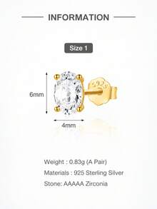 AnlaScheer 1 Pair Gold Tone 0.5CT-2CT 5A Cubic Zirconia Oval Cut Stud Earrings, S925 Sterling Silver Hypoallergenic Women's Jewelry, Daily Party Birthday Gift - Gold - View 12