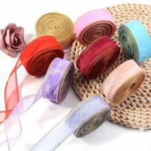 5 Yards/Roll Double Gold Edge Tulle Ribbon, 2.5cm Wide Transparent Thin Gauze Ribbon, Floral Gift Packaging DIY Bow Material, Suitable For Hair Accessory Making, Scrapbook Decoration, Christmas Wedding Birthday Party Decoration - Multicolor - View 6