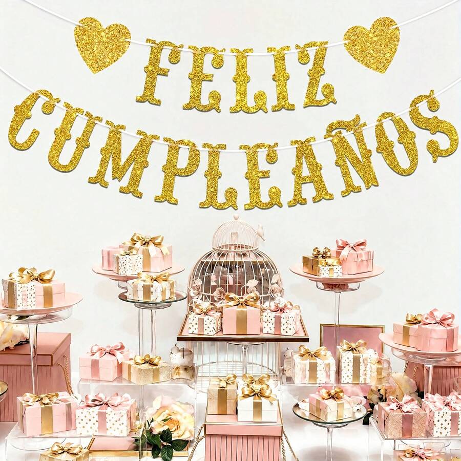 1pc Happy Birthday Banner In Black/Gold/Blue/Rose Red, Spanish 
