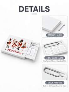 New Christmas Nutcracker Pattern SIM Card Storage Box, Comes With Card Ejector Pin; Compact And Portable; Shockproof; Secure Storage For SIM Cards And TF Cards; Mobile And Digital Accessories, Christmas Essential, Christmas Gift, Small Gift Decoration, Perfect Gift For Family, Friends, And Loved Ones - Multicolor - View 8