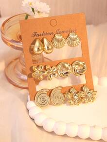 2-12pcs/Set, Multi-Style Gold-Tone Earrings Set, Suitable For Daily Wear And Parties In Autumn - Gold - View 2