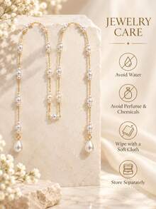 XYHEALER 1pc Pearl Face Chain For Women, Gold Tone Facial Jewelry With Teardrop Pearl Dangles, Elegant Bridal Face Accessory For Wedding Prom Party - Multicolor - View 5