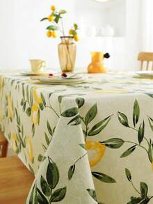 1pc Lemon Leaf Print PVC Composite Non-Woven Tablecloth, 0.133mm Thick Waterproof Oilproof Wipeable Table Cover For Dining Kitchen Outdoor Picnic Home Decor - Multicolor - View 4