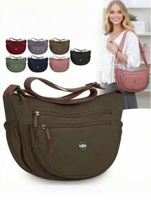 Tas Selempang Wanita Bahan Nilon, Tas Ringan Kapasitas Besar, Tas Komuter Multi-Saku, Tas Pinggang Ponsel Multi-Lapisan Tahan Lama, Gaya Minimalis Cocok Untuk Aktivitas Sehari-hari, Perjalanan, dan Penyimpanan - MultiWarna - View 5