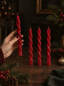 4/2/1pcs Luxury Burgundy Twisted Scented Taper Candles, 0.78*7.87 Inches, Gift Box Set, Suitable For Home Decor, Atmosphere Creation, Tabletop Decoration, Christmas, Christmas Decor, Christmas Gift - Multiple Styles - View 4