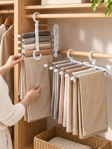 Multi-Layer Pants Rack - Space-Saving Foldable Design, Helps Efficiently Organize Your Wardrobe; Suitable For Jeans, Leggings And Casual Pants Plastic Multi-Layer Pants Rack; Features Non-Slip Storage Function, Easy To Assemble; Ideal Choice For Holiday Preparation And Seasonal Wardrobe Organization; - Multicolor - View 8