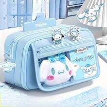 Hasbro Hộp bút Sanrio Cinnamoroll & Kuromi dung tích lớn nhiều ngăn, túi đựng mỹ phẩm hoạt hình kawaii, túi đựng văn phòng phẩm di động kèm phụ kiện dễ thương dùng hàng ngày - A - Xem 6