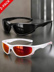 2pcs Unisex Fashion Glasses, Oversized Frame Design, Streamlined Wide Temple, Travel, Daily Wear - Multicolor - View 1
