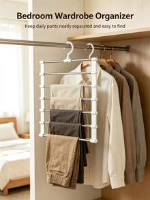 7-Bar Multi-Function Pants Rack, Available In Black And White. 7 Independent Hanging Bars Can Simultaneously Store Multiple Pants, Scarves, Shawls, Leggings, Fully Utilizing Vertical Closet Space, Eliminating Clothing Piles And Wrinkles, Significantly Saving Closet Storage Space. Fits Most Closet Hanging Rods, Convenient And Quick Access To Clothing. Smooth Edge Protection Treatment, Resistant To Snagging And Scratching Fabrics, Stable Load-Bearing And Deformation-Resistant. - Multicolor - View 7