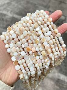 RINTOLER 1pc Creative White Mother-Of-Faux Pearl Asymmetrical Geometric Loose Beads Strand For Diy, Approx. 50pcs/Set, Random Color And Texture - Multicolor - View 2