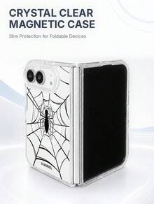 Miniso Spider-Man Phone Case For IPhone 18 Duo, Unisex Couple Style, Creative Cartoon Graffiti Painted Design, Minimalist Transparent MagSafe Magnetic Foldable Phone Case - Clear - View 2