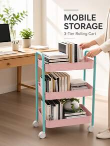 3-Tier Iron Storage Cart, Cream Yellow Kitchen Storage Trolley, With Universal Wheels Movable, Electrostatic Spray Coating Odorless And Non-Peeling, 4-Layer Large Capacity Divided Storage, Multi-Use For Kitchen Bathroom Laundry Room Living Room, Height 78cm Lightweight And Easy To Push, Combines Aesthetics And Practicality, Home Mobile Storage Essential - Multicolor - View 5