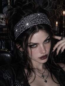 1PC Halloween Spider Web Headband For Women Y2K Gothic Black Hair Band Cool Spider Web-Style Headband Accessory Perfect For Everyday Wear And Styling. - Multicolor - View 4