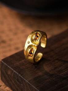 CIREY 1pc Zen Buddhist Face Open Ring, Tang Dynasty Style Bodhisattva Ring, Vintage Niche Design, Plain Band, Versatile And Personalized - Zen Ring - View 2