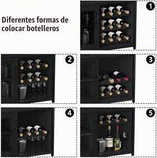 Gabinete Bar de Café y Vino Negro 69.1x35.1x91.9 cm| Armario Almacenamiento con Estante Desmontable Soporte para Copas y Puerta de Malla| 12 Botellas de Vino para Sala de Estar y Comedor| Fácil de Armar - Negro - Ver 7