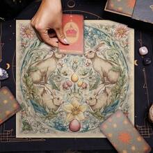1 st vintage blommig kanin-tarotduk, vårhare- och äggaltarduk, wiccansk spåning- och tarotläsningsduk för bord, mystisk botanisk kvadratisk tarotmatta för häxkonst och heminredning - Multifärgad - Visa 3