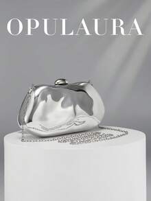 OpulAura 1件裝 銀色歐美風女款壓克力晚宴手拿包，不對稱方盒設計搭配拼色扣環，適合派對、宴會/婚禮、情人節場合 - 銀色 - 查看 2