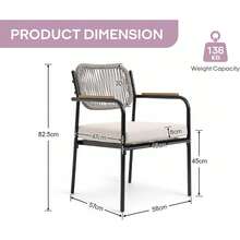 WAHSON OFFICE CHAIRS 4PCS Beige Stackable Outdoor Garden Dining Chairs With Rope Back - 4 Beige - View 4