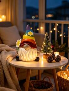 Halloween Desktop Decoration, Resin Rainbow Statue, Cute Faceless Statue With Rainbow Hat And Flowers, Home Dining Table Decoration Desktop Decoration, Holiday Party Center Gift - Rainbow Santa Claus - View 6