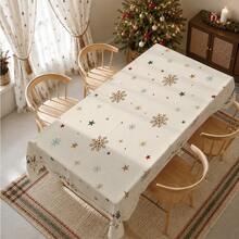 1PC Christmas Minimalist Snowflake & Star Tablecloth, Simple Cute Style Stain-Resistant Beautiful Dining Table Decor Cloth, Suitable For Christmas Table Decoration, Picnic Tablecloth, Holiday Celebration, Wedding Party Gathering, Birthday Banquet, Daily Dining Table, Kitchen & Dining Room Decor, All Seasons, Home Decor - Apricot - View 11