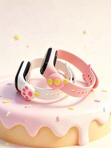2pcs/Set Unisex Student Children Disposable Ocean Series LED White Light Electronic Wristband, Cute Cat Paw Popsicle Pendant - Multiple Combinations, Can Display Time And Date, Suitable For Back To School, Birthday, Christmas Gifts And Other Occasions - Multicolor - View 3