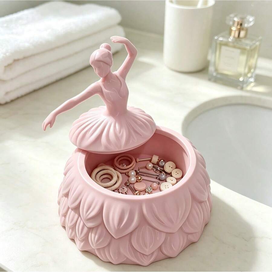1pc Large 3D Printed Ballet Dancer Jewelry Storage Box With Lid, Multi-Functional Decorative Trinket Container, Creative Desktop Ornament, Perfect Holiday Gift For Women
