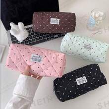 1pc Cute Quilted Polka Dot Pencil Case, Soft Padded Zipper Stationery Storage Bag, INS Style Multi-Color Makeup Bag, For Girls And Students - Pencil Case - View 8