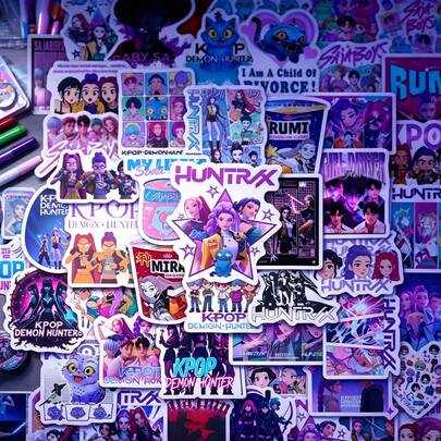 KPop Demon Hunters Hunter Theme K‑POP Stickers, With K‑POP & Kpopdemonhunters Design, They Feature Unique Charm And Vivid Images For Fans. Blending Cute INS Style And K‑POP Fashion, Waterproof And Durable Vinyl Stickers, Perfect For Decorating Luggage, Laptops And Phones. Ideal For Collecting, Cheering, Birthday Parties, Party Favors, Gifts.
