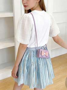 1pc New Bowknot Girl Crossbody Coin Purse PU Leather Handbag Shoulder Bag Teen Mini Small Bag - A - View 6