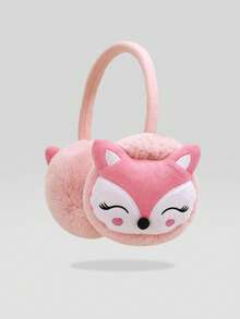 1pc Pink Fox Plush Ear Muffs For Girls, Thick Soft Warm, Cute Cartoon Style, Winter Outdoor Daily Ear Protection - Watermelon Pink - View 5