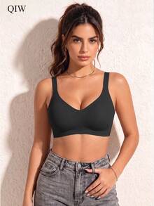 1件女款黑色露背輕量運動內衣，寬肩帶，無鋼圈，可拆卸式胸墊 - 黑色 - 查看 4