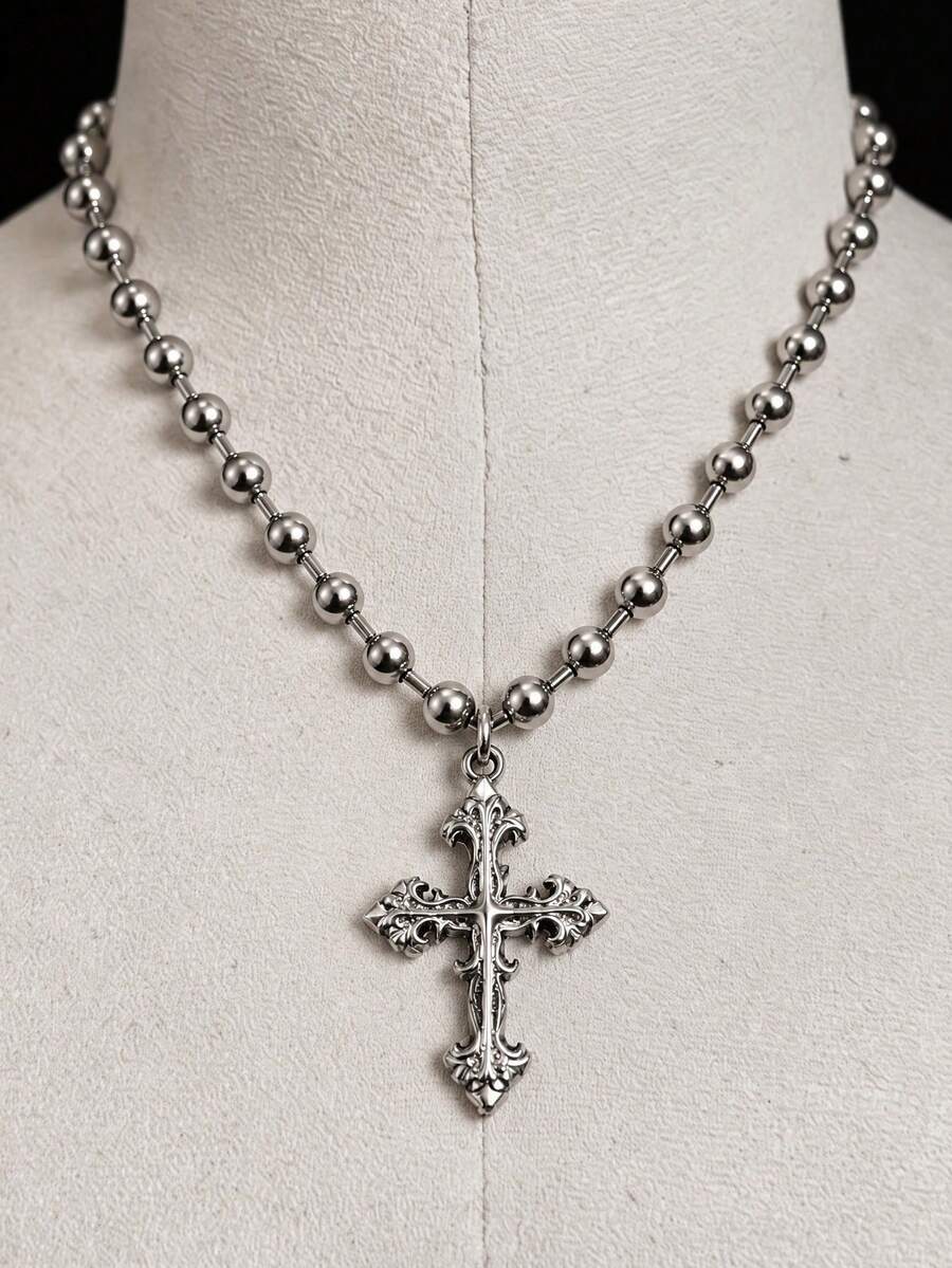 1pc Unique Punk Style Minimalist Cross Pendant Necklace, Suitable For Daily Wear, Outings And Gatherings, Unisex