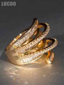1pc Elegant Cubic Zirconia Ring For Women, Wedding Engagement Party Jewelry, Valentine's Day Gift - Yellow Gold - View 5