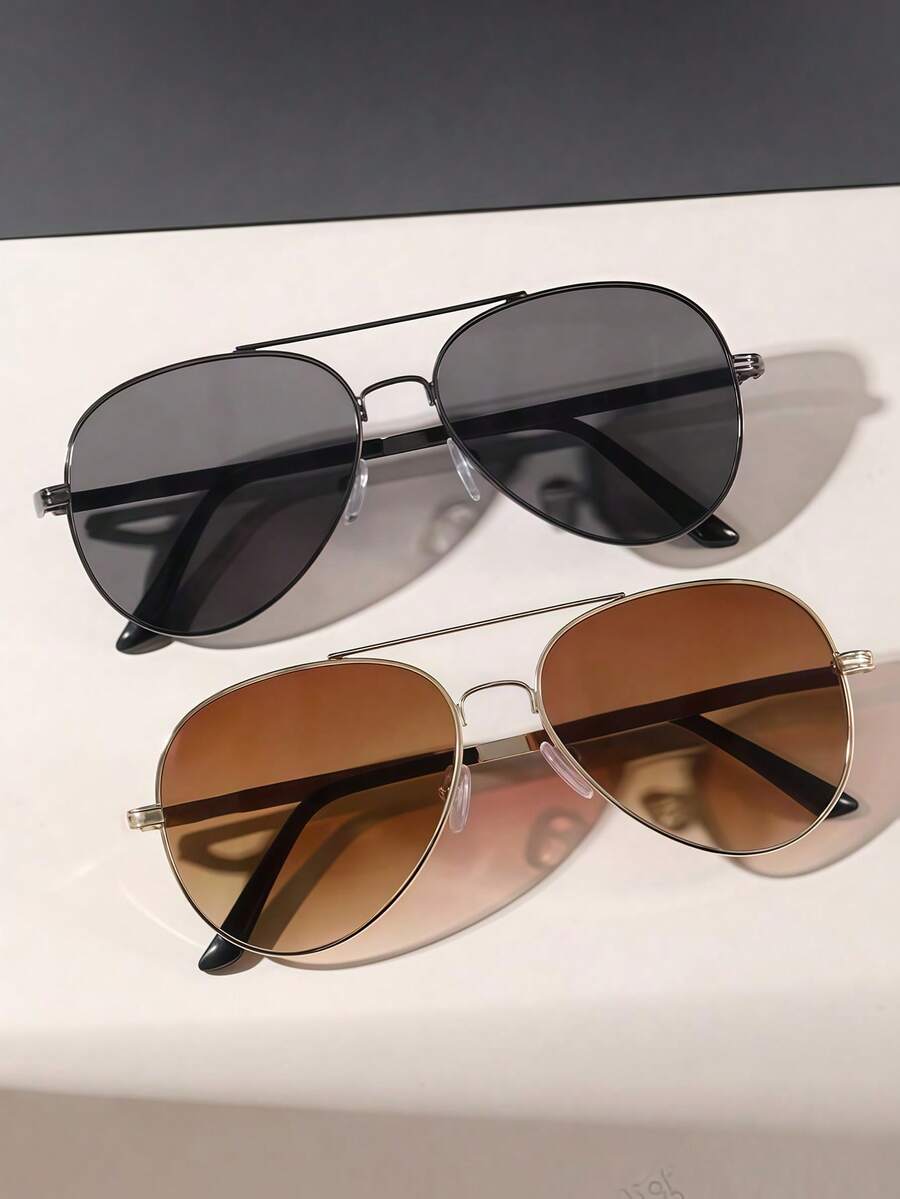 Two Pairs Of Aviator Metal Outdoor Driving Beach Fashion Glasses, Suitable For Daily Wear, Creating A Street Style, Can Be Paired With Sweaters - Multicolor - View 1