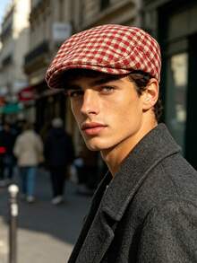 OBOVAY 1pc Men's Wool Plaid Newsboy Cap, Autumn New Vintage Artistic Flat Cap, Suitable For Daily Streetwear - Multicolor - View 6