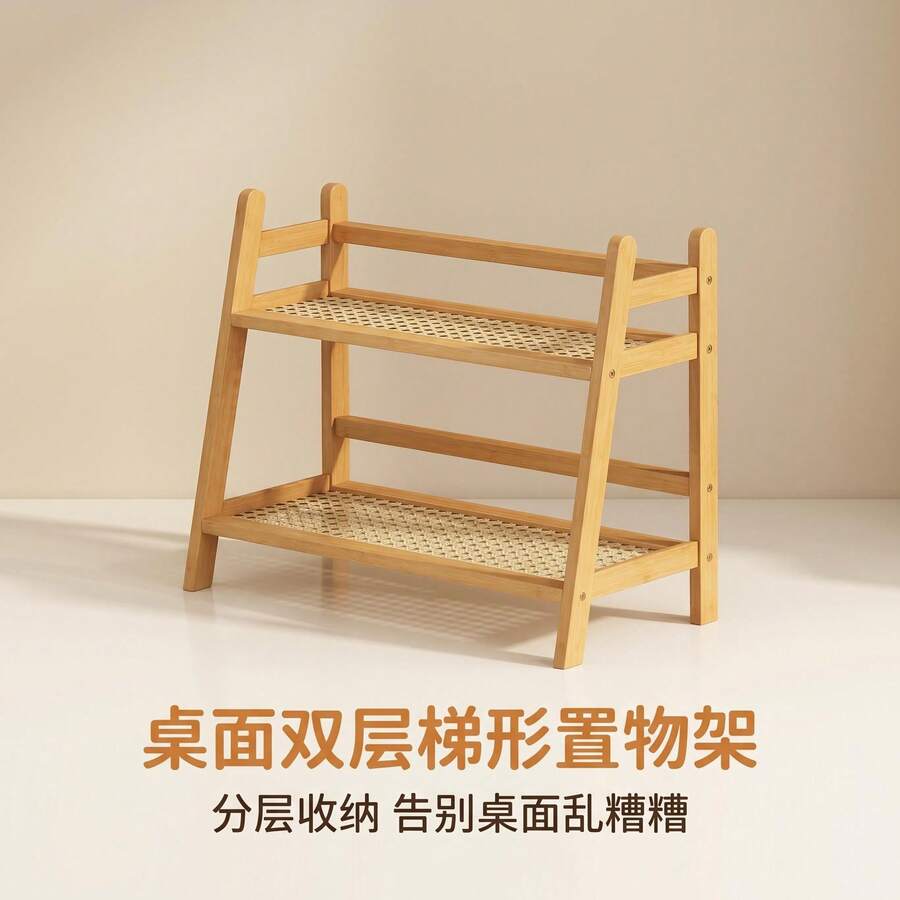 Popular 2-Tier Desktop Organizer Rack For Sundries And Water Cups, Dormitory Kitchen Storage Shelf, Pastoral Style Room Decor - Ginger - View 1