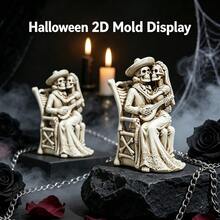 Cubulo 1件/2件骷髏情侶哥德風矽膠樹脂模具，浮雕柔軟耐撕裂矽膠，光滑易脫模鑄造模具，萬聖節DIY手工哥德飾品、詭譎微景裝飾與手工節慶禮物 - 2件組骷髏夫妻矽膠模具-WJ0199 - 查看 3